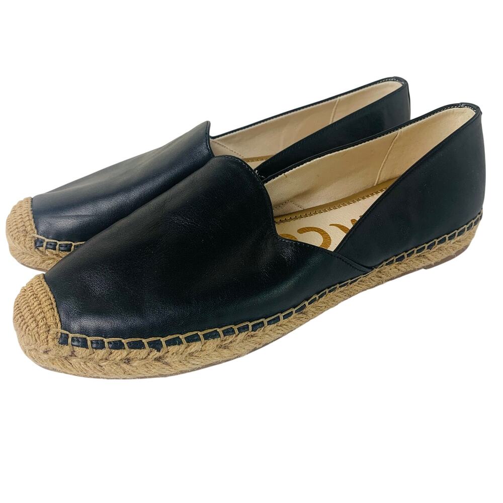 Sam Edelman Black Leather Espadrille Flats Slip On Shoes Women’s Size 10